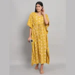 Luxury Yellow Floral Printed Beach Wear Long Kaftan