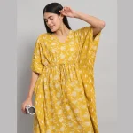 Luxury Yellow Floral Printed Beach Wear Long Kaftan - Image 2