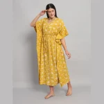 Luxury Yellow Floral Printed Beach Wear Long Kaftan - Image 5
