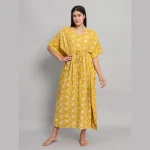 Luxury Yellow Floral Printed Beach Wear Long Kaftan - Image 3