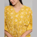 Luxury Yellow Floral Printed Beach Wear Long Kaftan - Image 6
