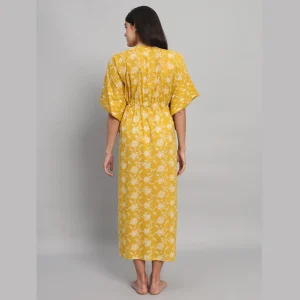 Luxury Yellow Floral Printed Beach Wear Long Kaftan - Image 7