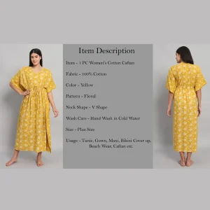 Luxury Yellow Floral Printed Beach Wear Long Kaftan - Image 8