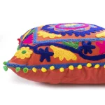 Orange Embroidered Cotton Cushion Cover 16" - Image 3
