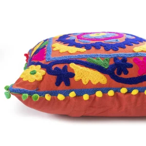 Orange Embroidered Cotton Cushion Cover 16" - Image 3