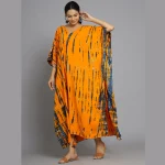Orange Shiobri Tie Dye Rayon Kaftan Long Tunic - Image 2