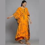 Orange Shiobri Tie Dye Rayon Kaftan Long Tunic - Image 3