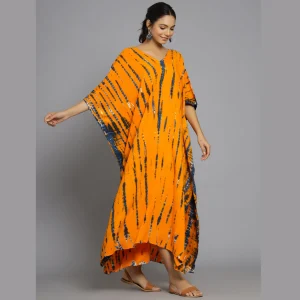 Orange Shiobri Tie Dye Rayon Kaftan Long Tunic - Image 3