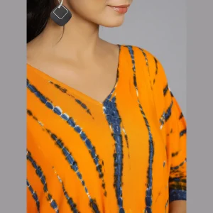 Orange Shiobri Tie Dye Rayon Kaftan Long Tunic - Image 4