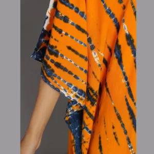 Orange Shiobri Tie Dye Rayon Kaftan Long Tunic - Image 5