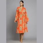 Orange Tiger & Striped Printed Cotton Bath Robe