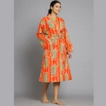 Orange Tiger & Striped Printed Cotton Bath Robe - Image 2