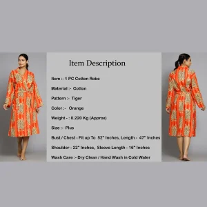 Orange Tiger & Striped Printed Cotton Bath Robe - Image 7
