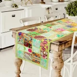 Parrot Green Embroidered & Patchwork Table Runner