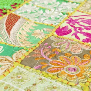 Parrot Green Embroidered & Patchwork Table Runner - Image 3