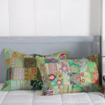 Parrot Green Patchwork Embroidered Pillow Cover