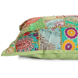 Parrot Green Patchwork Embroidered Pillow Cover - Image 3