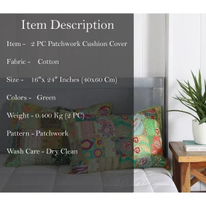 Parrot Green Patchwork Embroidered Pillow Cover - Image 5