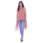 Pink Floral Print Cotton Kimono Shrug