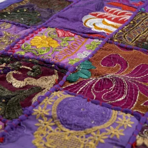 Purple Embroidery Patchwork Cotton Table Runner - Image 3