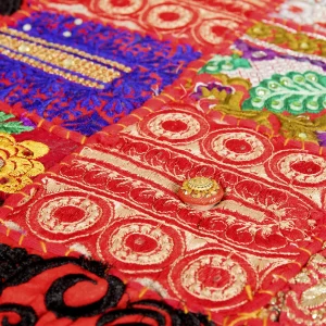 Red Khambadiya Wall Hanging, Decor Embroidered Table Runner - Image 3