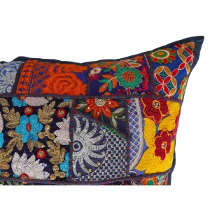 Traditional Blue Khambadiya Patchwork Pillow Cover - Image 3