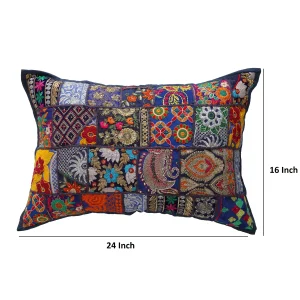 Traditional Blue Khambadiya Patchwork Pillow Cover - Image 4