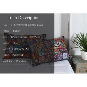 Traditional Blue Khambadiya Patchwork Pillow Cover - Image 5