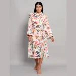 Traditional White Floral Print Cotton Kimono Dressing Bath Robes - Image 2