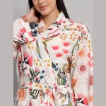 Traditional White Floral Print Cotton Kimono Dressing Bath Robes - Image 5