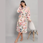 Traditional White Floral Print Cotton Kimono Dressing Bath Robes