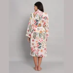 Traditional White Floral Print Cotton Kimono Dressing Bath Robes - Image 6