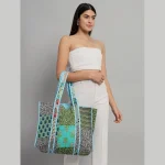 Turquoise Patchwork Handbag Pure Cotton Quilted Bag - Image 3