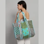 Turquoise Patchwork Handbag Pure Cotton Quilted Bag - Image 4