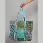 Turquoise Patchwork Handbag Pure Cotton Quilted Bag - Image 5