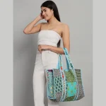 Turquoise Patchwork Handbag Pure Cotton Quilted Bag - Image 2