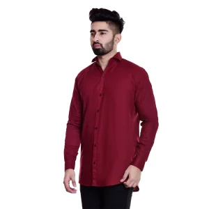 Violet Plain Men Classic Shirt Long Sleeve Cotton Solid Shirt - Image 3