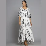 White & Black Print Designer Rayon Kaftan