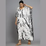 White & Black Print Designer Rayon Kaftan - Image 2
