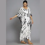 White & Black Print Designer Rayon Kaftan - Image 3