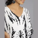 White & Black Print Designer Rayon Kaftan - Image 4