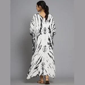 White & Black Print Designer Rayon Kaftan - Image 6