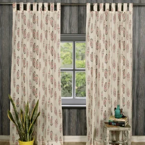 White Feather Printed Design Cotton Curtain - Image 2