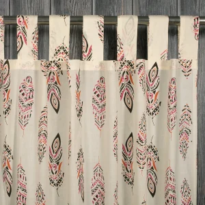 White Feather Printed Design Cotton Curtain - Image 3