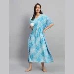 Women Beach Wear Blue Long Kaftan Tie Dye Printed Maxi