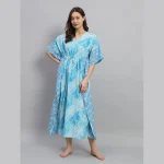 Women Beach Wear Blue Long Kaftan Tie Dye Printed Maxi - Image 2