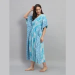 Women Beach Wear Blue Long Kaftan Tie Dye Printed Maxi - Image 3