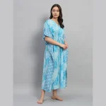 Women Beach Wear Blue Long Kaftan Tie Dye Printed Maxi - Image 4