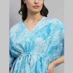 Women Beach Wear Blue Long Kaftan Tie Dye Printed Maxi - Image 5