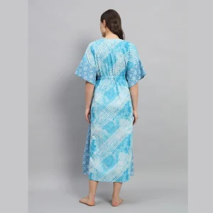 Women Beach Wear Blue Long Kaftan Tie Dye Printed Maxi - Image 6